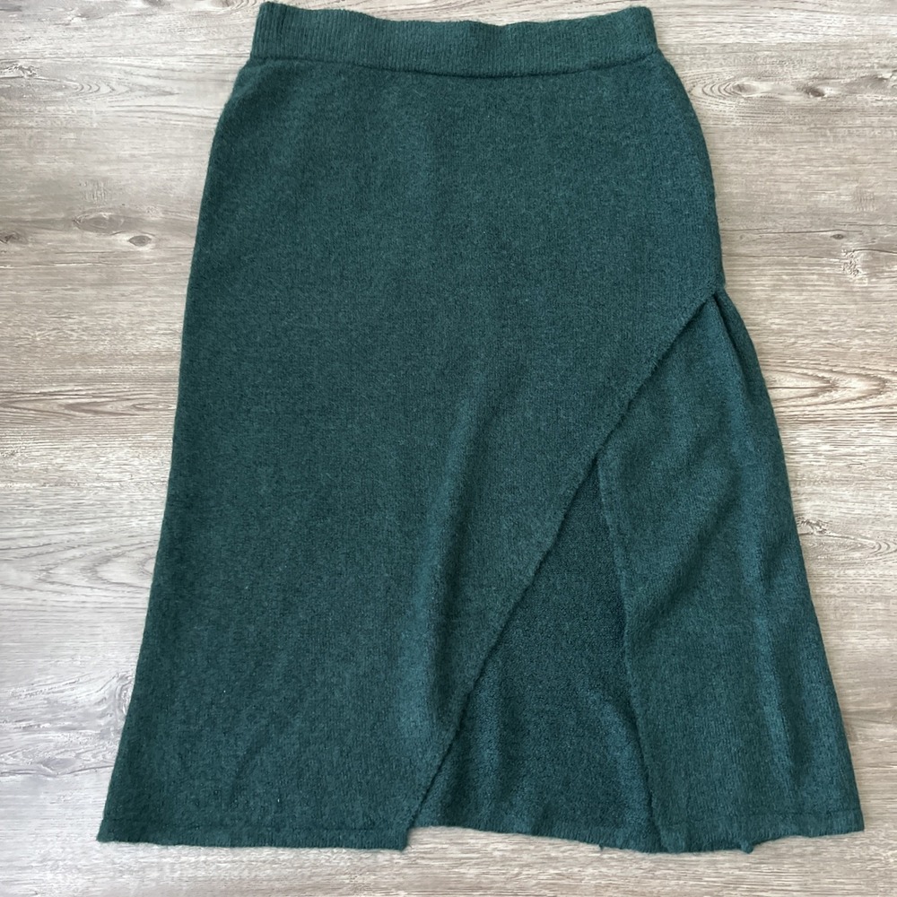 Vero Moda Natine Split Skirt Womens Large Green Knit High Waist Midi Casual Cozy